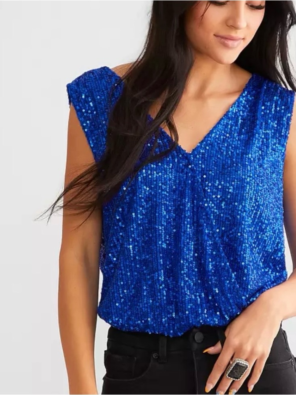 Cap Sleeve Sequin Bodysuit in Royal Blue